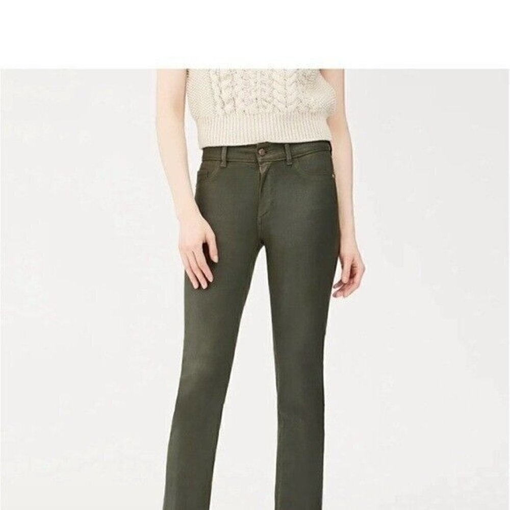 DL1961 Winter Green Mara Straight Mid Rise Instasculpt Ankle UltimateJeans 25 - Picture 3 of 16